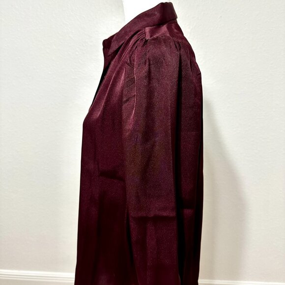 Ann Taylor Burgundy Puff Sleeve Pleated Button-Down Blouse – Size SP - Picture 8 of 16